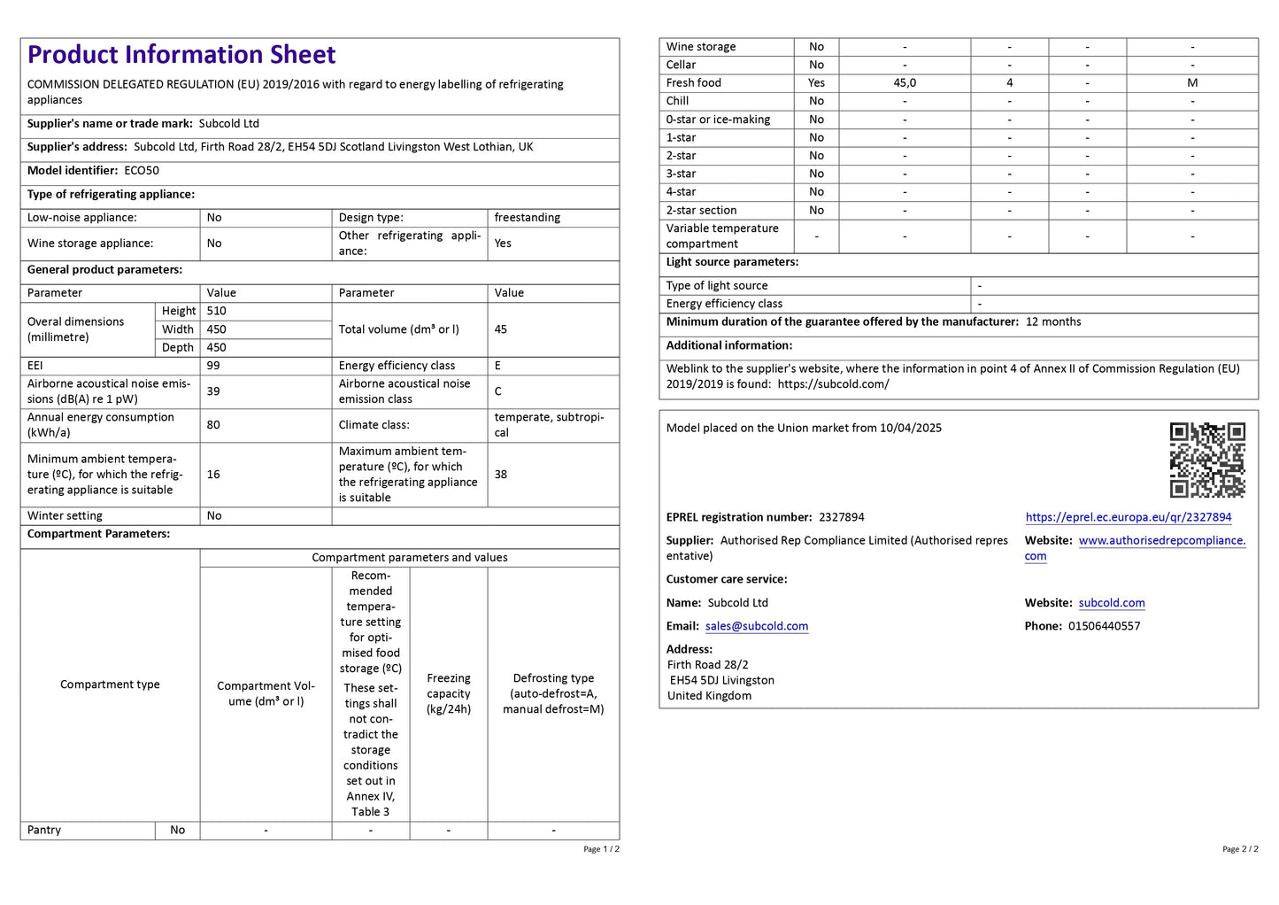 Subcold Eco50 Mini Fridge - Black