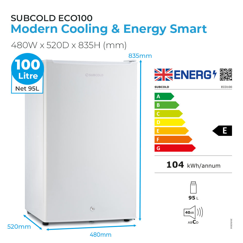 Subcold Eco100 LED Under Counter Fridge - White