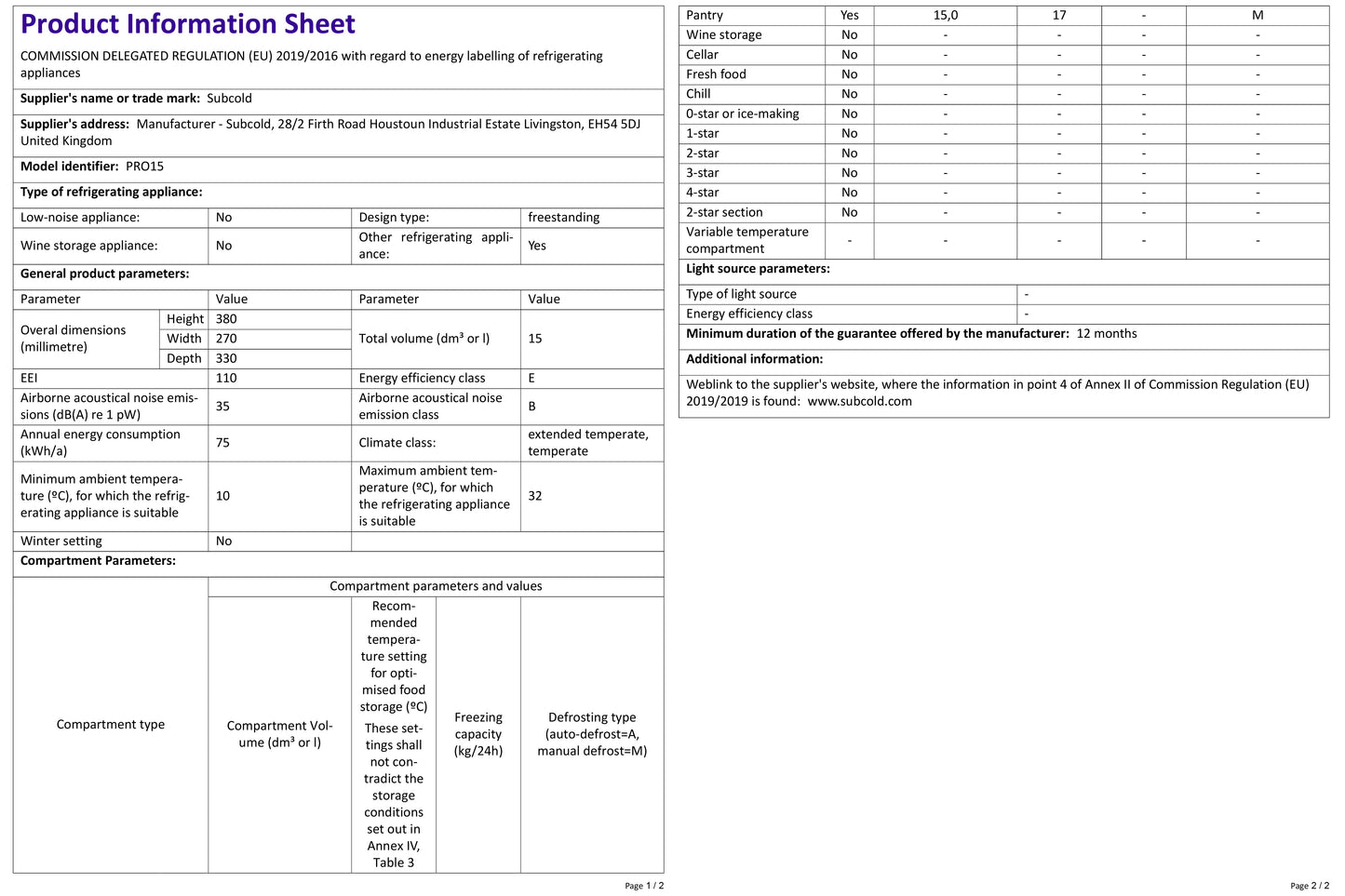 Subcold Pro 15L Mini Fridge